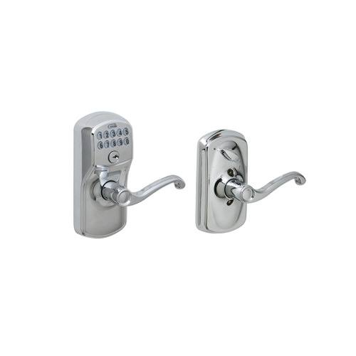 Schlage FE595 PLY/FLA Plymouth Keypad Flex-Lock Entry Leverset with Flair Lever Satin Chrome