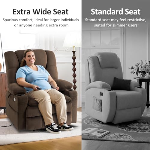 MCombo Large Triple Motor Power Lift Recliner Chair with Massage and Dual Heating, Adjustable Headrest for Tall Elderly People, Fabric 7634 (Grey, Large)