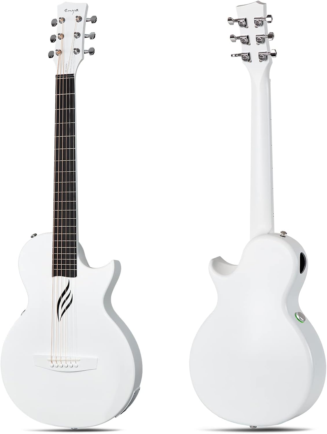 Enya NOVA Go SP1 Carbon Fiber Acoustic Electric Guitar with Smart AcousticPlus 35 Inch Travel Acustica Guitarra Starter Bundle Kit(White) & Enya Smart Automatic Guitar Tuner & Wireless Guitar System