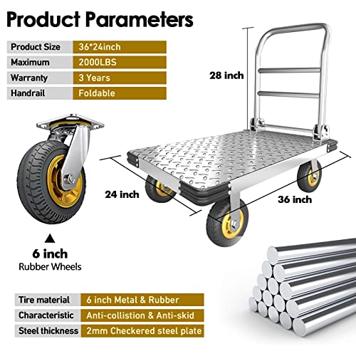 Platform Truck Cart 1000LBS Chinco Star Folding Push Cart Dolly Portable Moving Dolly Cart with 360° Swivel 5'' Wheels Heavy Duty Foldable Flatbed Cart for Hand Moving 2022 Upgrade (35L x24W x40H in)