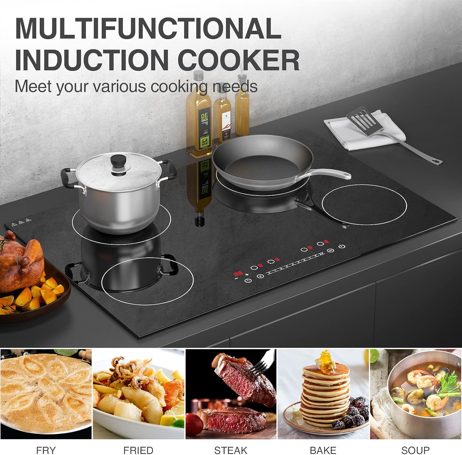Induction Cooktop 30 Inch, GTKZW 6400W Electric Cooktop 4 Burners 220v,Built-in Electric Stove Top, LED Touch Screen, 9 Heating Level, Kid Safety Lock, Keep Warm Function,Hardwired, no Plug