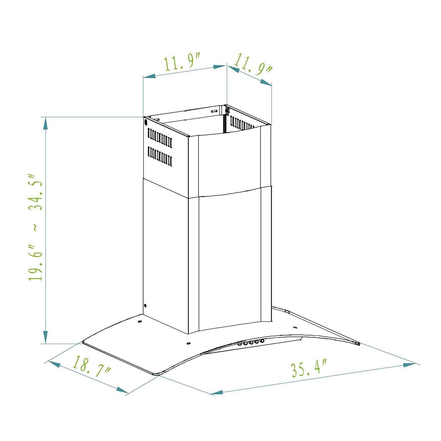 Winflo O-W101C36 36x22 Convertible Stainless Steel/Tempered Glass Wall Mount Range Hood