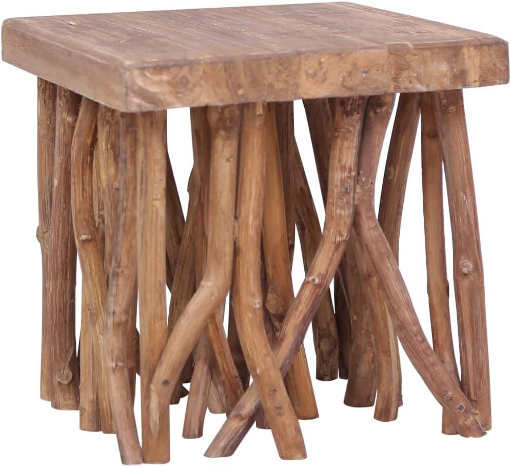 vidaXL Solid Wood Coffee Table - Rustic Style Square Table with Log Legs, Durable Reclaimed Wood and Teak Material, Brown - Perfect for Living Room Furniture