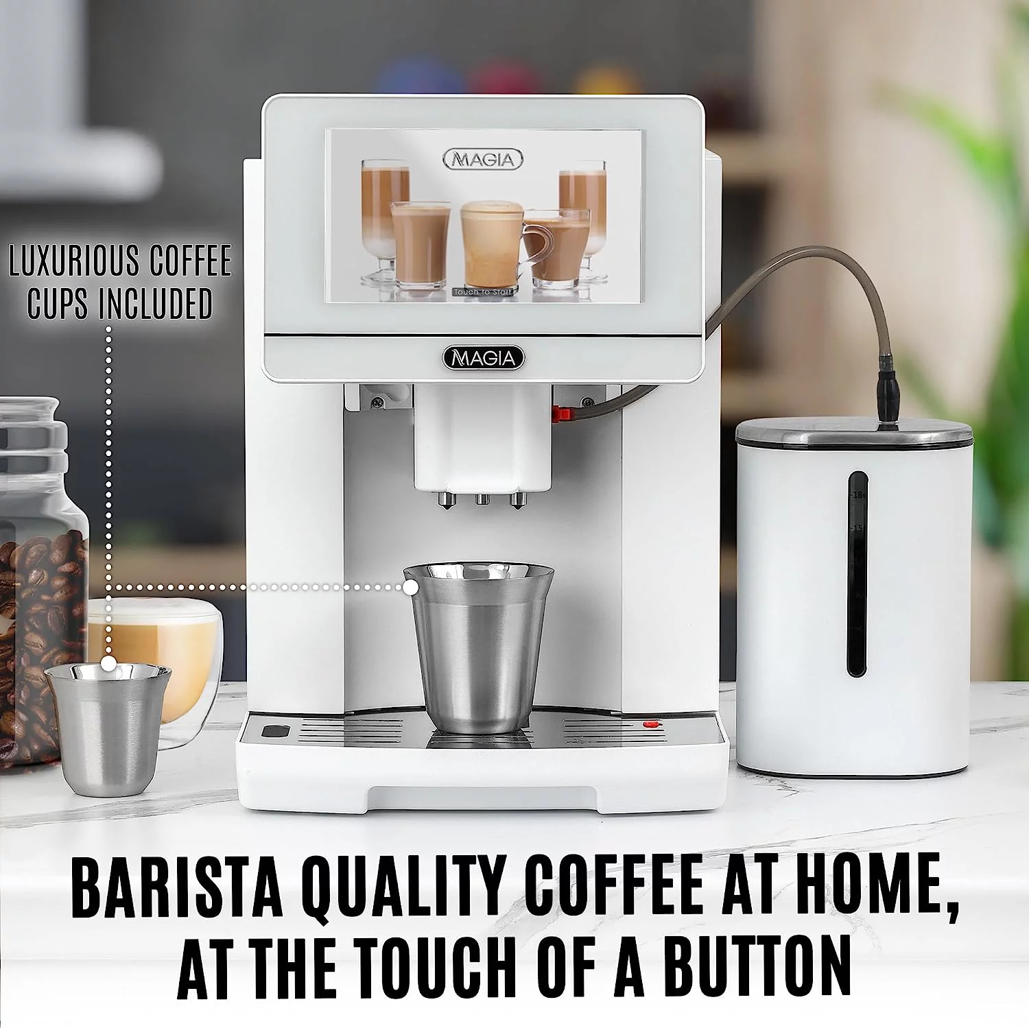 Zulay Kitchen Super Automatic Coffee Espresso Machine with Grinder and Milk Frother  - Espresso Coffee Maker - White Magia
