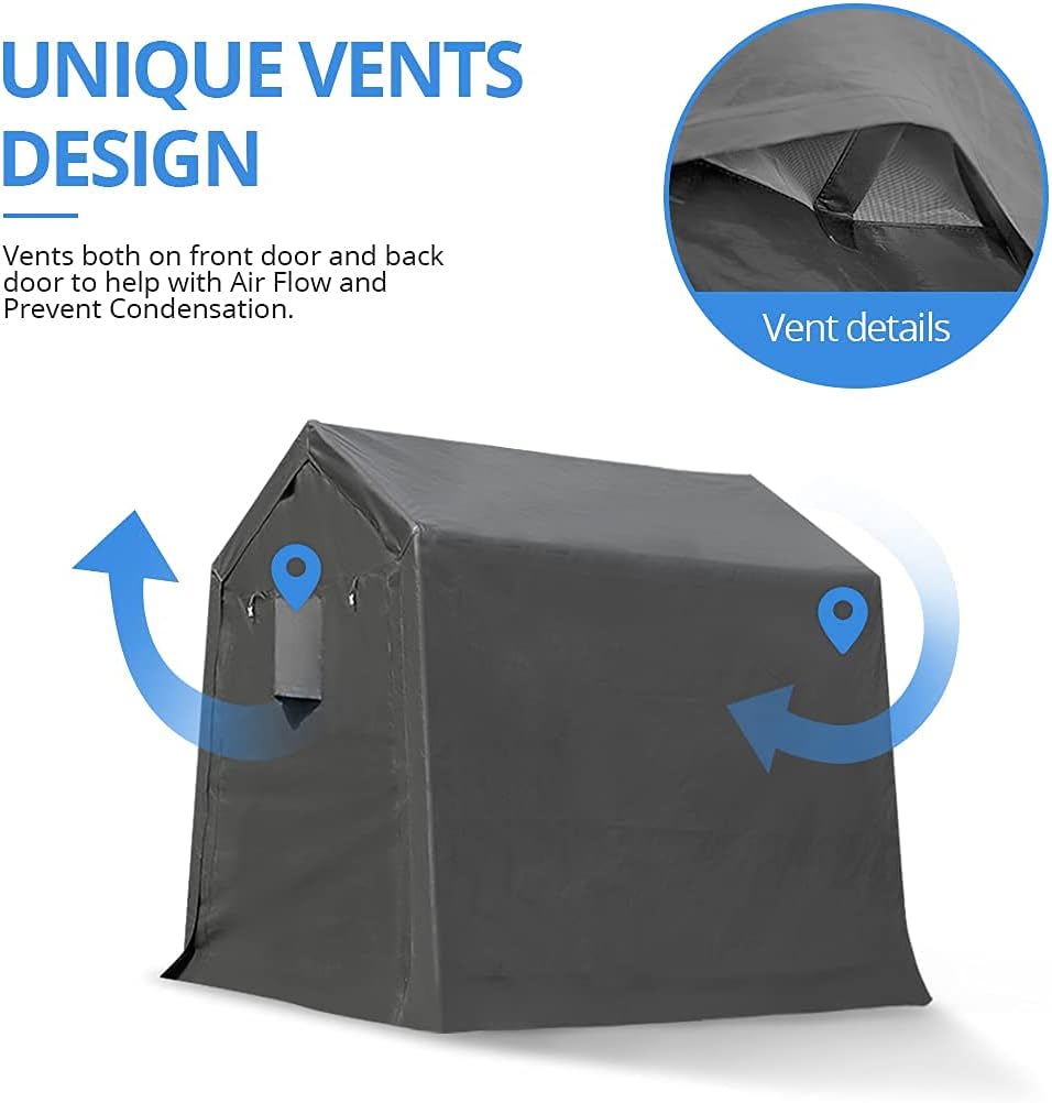 ADVANCE OUTDOOR 10x10 ft Heavy Duty Outdoor Patio Anti-Snow Portable Canopy Storage Shelter Shed Carport with 2 Roll up Zipper Doors & Vents for Snowmobile Garden Tools, Gray