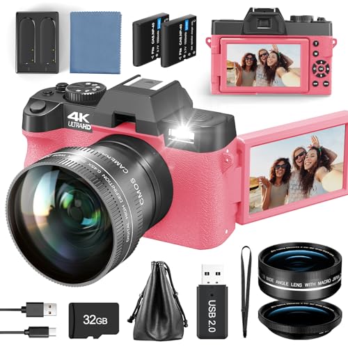 48MP Digital Cameras for Photography with WiFi & App Control,4K Autofocus Vlogging Camera for YouTube with 16X Zoom, Anti-Shake, 32GB TF Card, Dual Batteries, 52mm Wide Angle & Macro Lens (S100 Black)