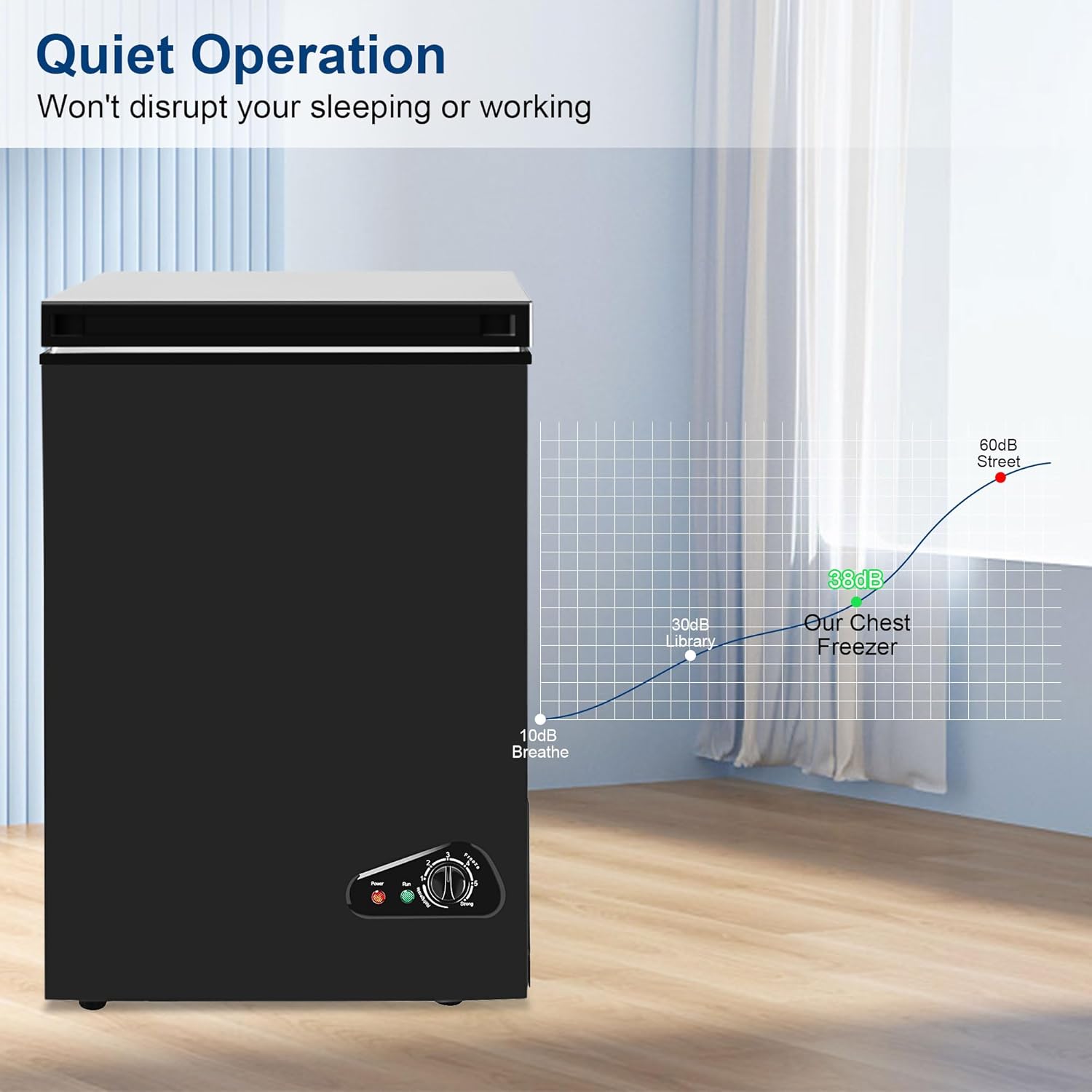 Compact Chest Freezer, 5.0 Cu Ft Deep Freezer with Removable Storage Basket, Mini Freezer with 7 Temperature Levels Thermostat, Black Top Open Door Freezer Ideal for Home, Kitchen & Office