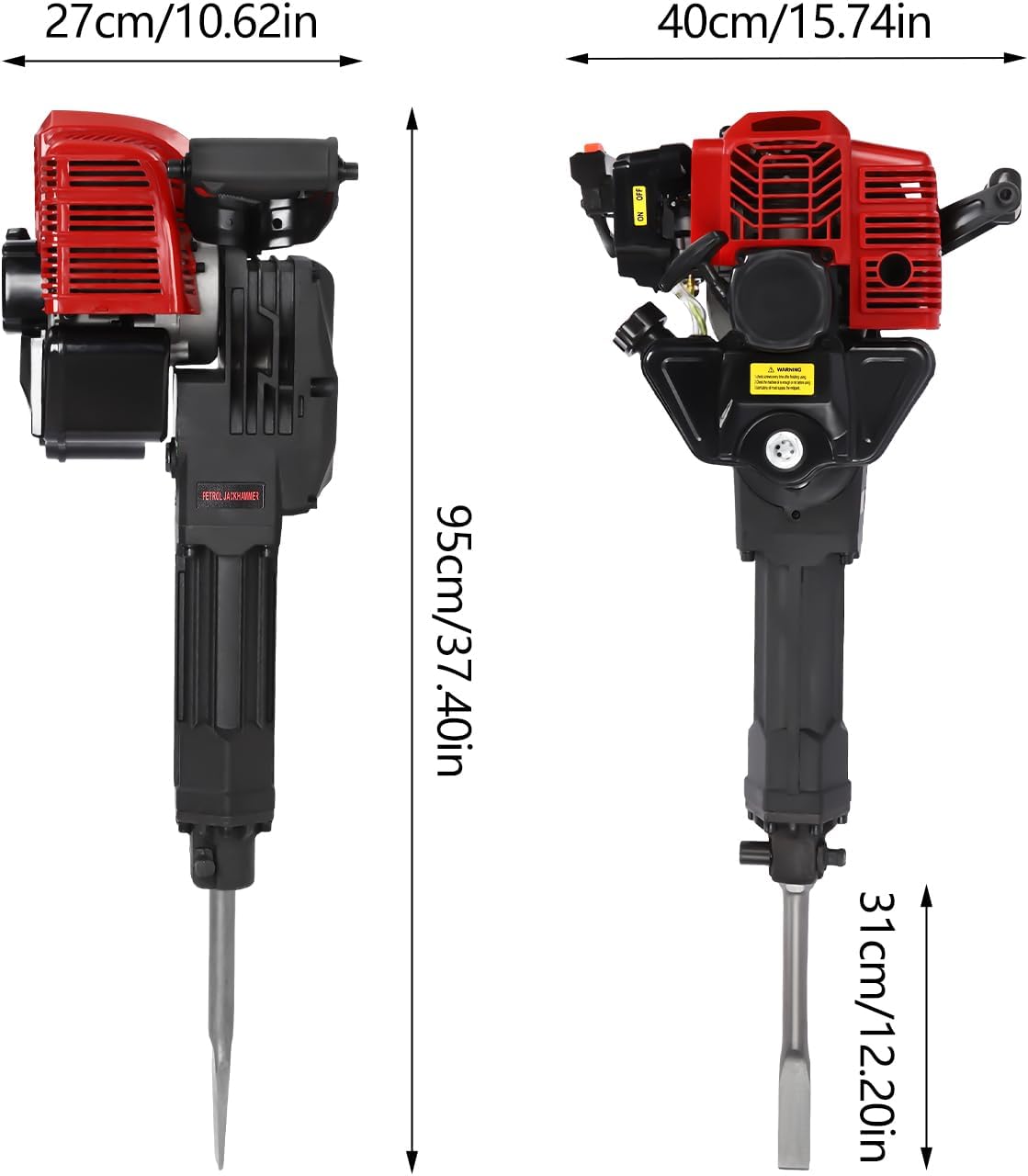 Gas Powered Jack Hammer Concrete Breaker 52CC 2 Stroke Gasoline Concrete Breaker with 2 Chisels Construction Concrete Floor Breaker Drill with Hand Pull Start, 1900W, 6500RPM