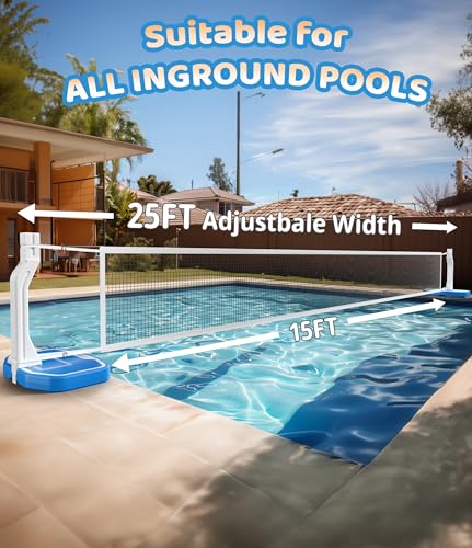 2 in 1 Swimming Pool Basketball & Volleyball Game Set,includes Poolside Hoop, Balls, Net, and Pump,Ideal for Ages 6+ Kids/Adults,Suitable for All Inground Swimming Pools-BLUE
