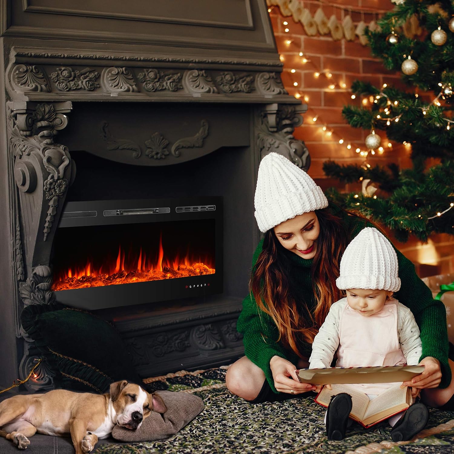 36 Inch Electric Fireplace Inserts, Wall Mounted Fireplace, Recessed Electric Fireplace, Led Fireplace, Linear Fireplace, 750/1500W