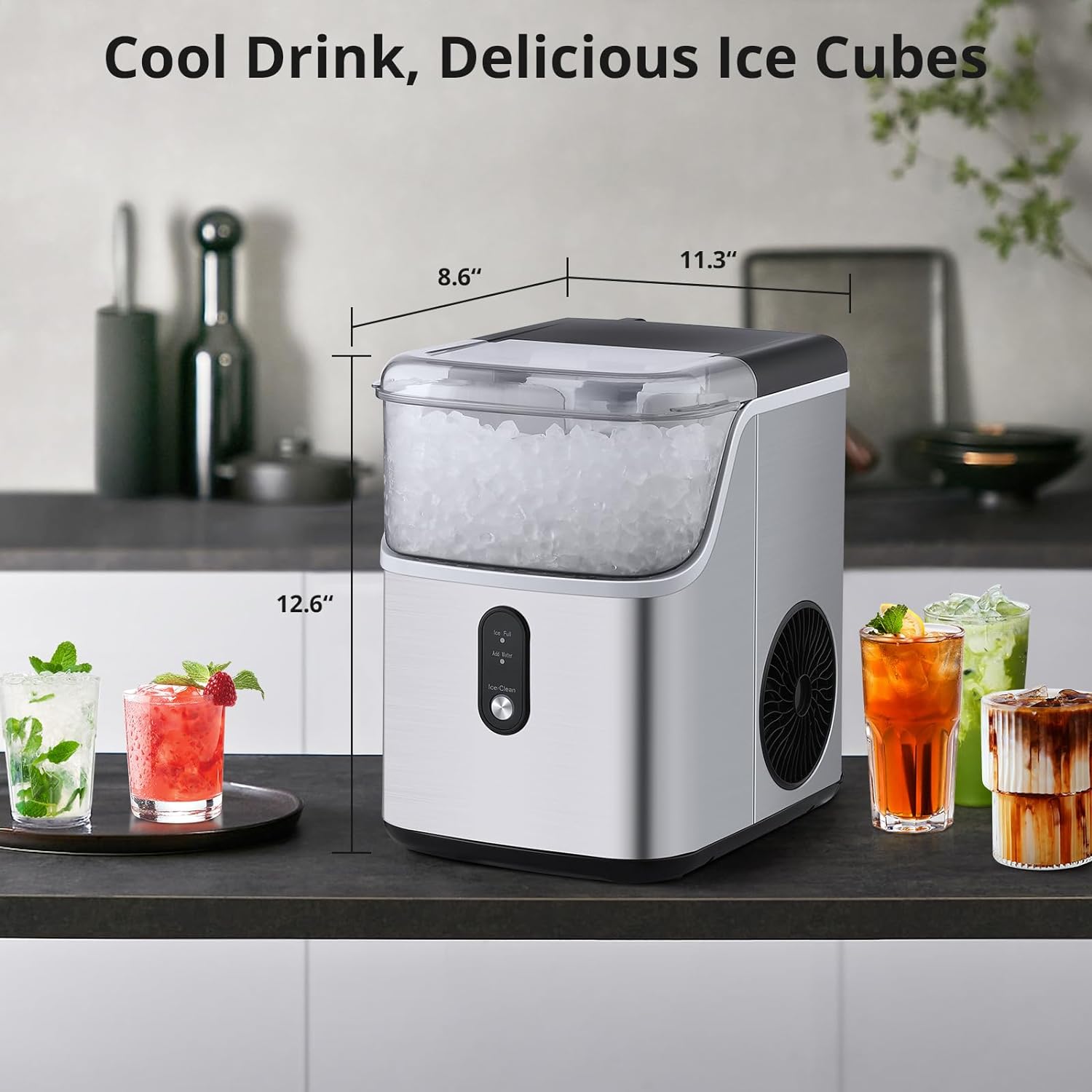 Nugget Ice Maker Countertop Machine with Soft Chewable Ice, Crushed Ice Makers with Self-Cleaning, 36Lbs/24Hrs, One-Key Operation, Compact Ice Maker with Ice Scoop/Basket for Home/Kitchen/Bar
