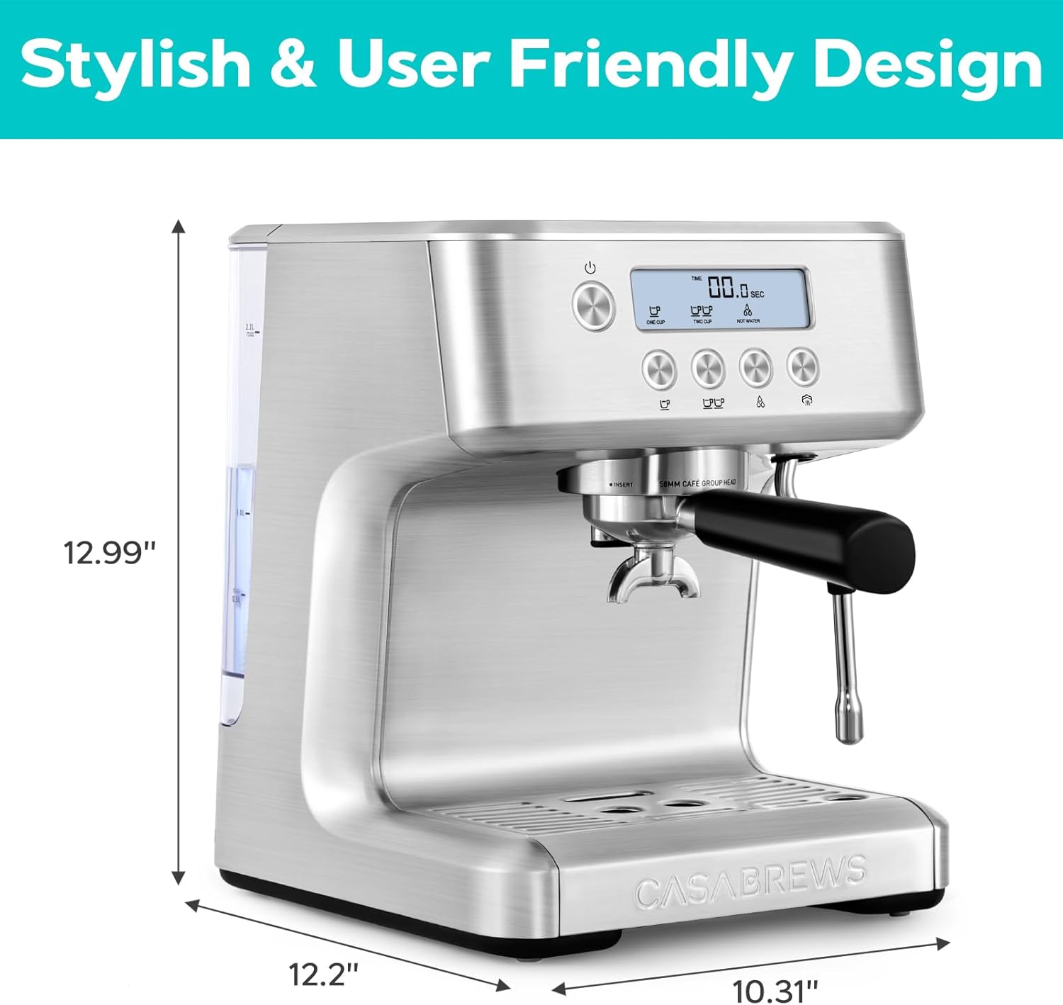 CASABREWS Espresso Machine with LCD Display, Barista Cappuccino Maker with Milk Frother Steam Wand, Professional Latte Coffee Machine with Adjustable Extraction Temperature, Gifts for Dad, Mom