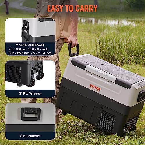 VEVOR Portable Car Refrigerator, 12 Volt Refrigerator with Compressor, -4℉ to 68℉, DC 12/24V, AC 110-240V(Home & Car Use)