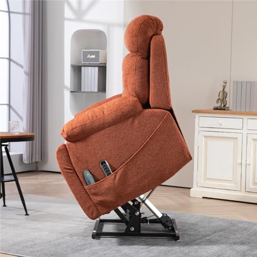 Light Grey Recliner Chair for Elderly | Tall and Big Man 400lbs | Chenille | Power Lift, Lay Flat, Stand Up, Wireless Charging Device, Extended Footrest, Massage Heat, Cup Holder, Lumbar Pillow