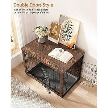 Megidok Wooden Dog Crate Furniture with Cushion Dog Crate End Table with Tray - Pet Supplies online store