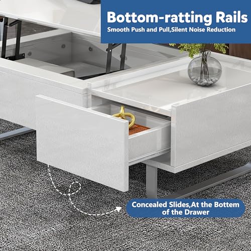 Lift Top Coffee Table with Storage & Hidden Compartment, Extendable Coffee Table with Drawer, Retro Center Table, UV High-Gloss Cocktail Table for Living Room (Black)