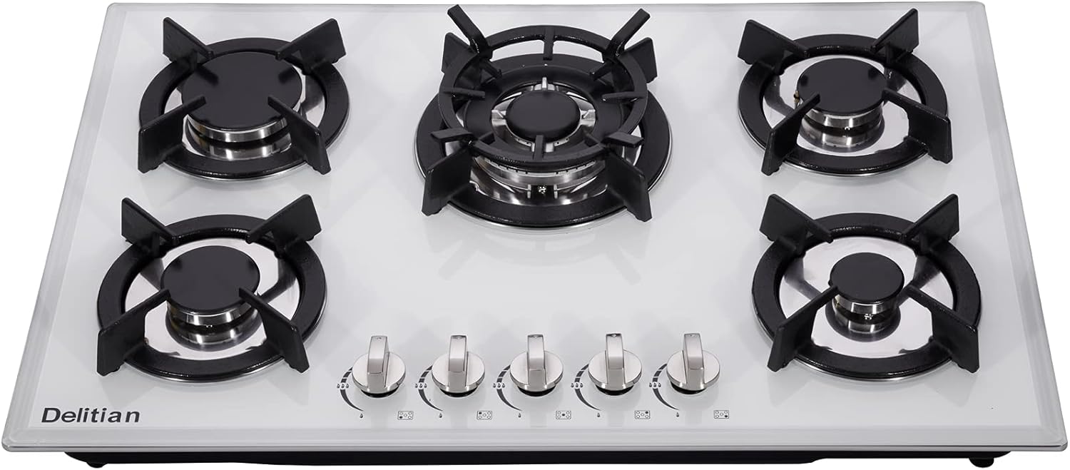30 Inch Gas Cooktop DT57043 Stainless Steel 5 Burners Gas Cooktop LPG/NG Convertible Gas Stovetop Gas Cooktop