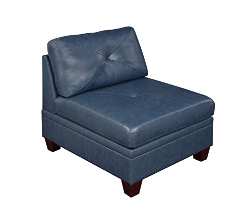 Contemporary Ink Blue Genuine Leather Sectional Sofa Set, 6-Piece, Tufted Back, Plush Couch, Wood Legs, 132 x 102 x 35 Inches NOT INCLUDE ottoman