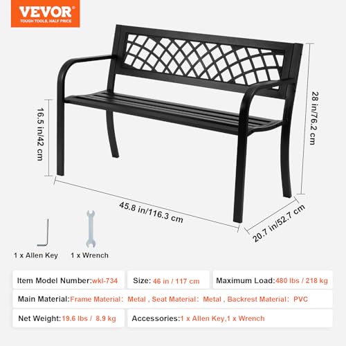 VEVOR 480 lbs Load Capacity, 38.8 inches Metal, Outdoor Backrest and Armrests, Patio Bench for Garden, Park, Yard, Front Porch, Metal-40 inch, Black