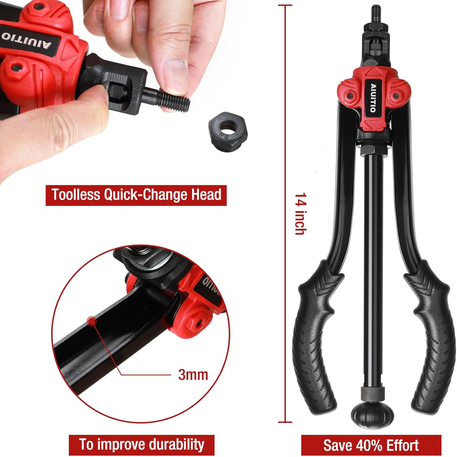 AIUITIO 14''Rivet Nut Tool,Fast Loading and Unloading Rivet Nut,Professional Rivet Nut Setter Kit with 13PCS Metric & Inch Mandrels,130PCS Rivet Nuts,Sturdy Plastic Case - 40% Time and Effort Saving