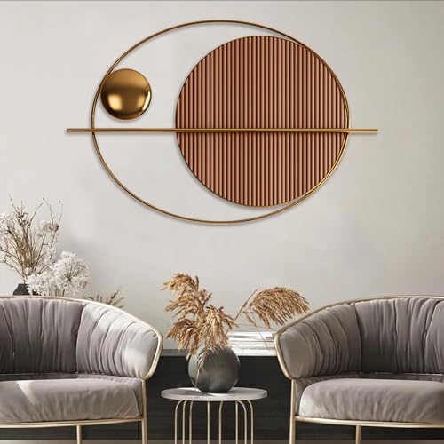 YUDACHU Metal Wall Art Gold Wall Decor for Living Room, Modern Creative Geometric Round Wall Art Decor 59" × 19.6" Large 3D Wall Accents for Bedroom, Dining Room, Wall Sculptures