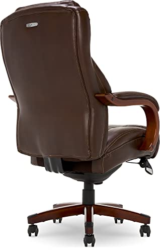 La-Z-Boy Delano Big & Tall Executive Office Chair, High Back Ergonomic Lumbar Support, Bonded Leather, Black with Weathered Gray Wood