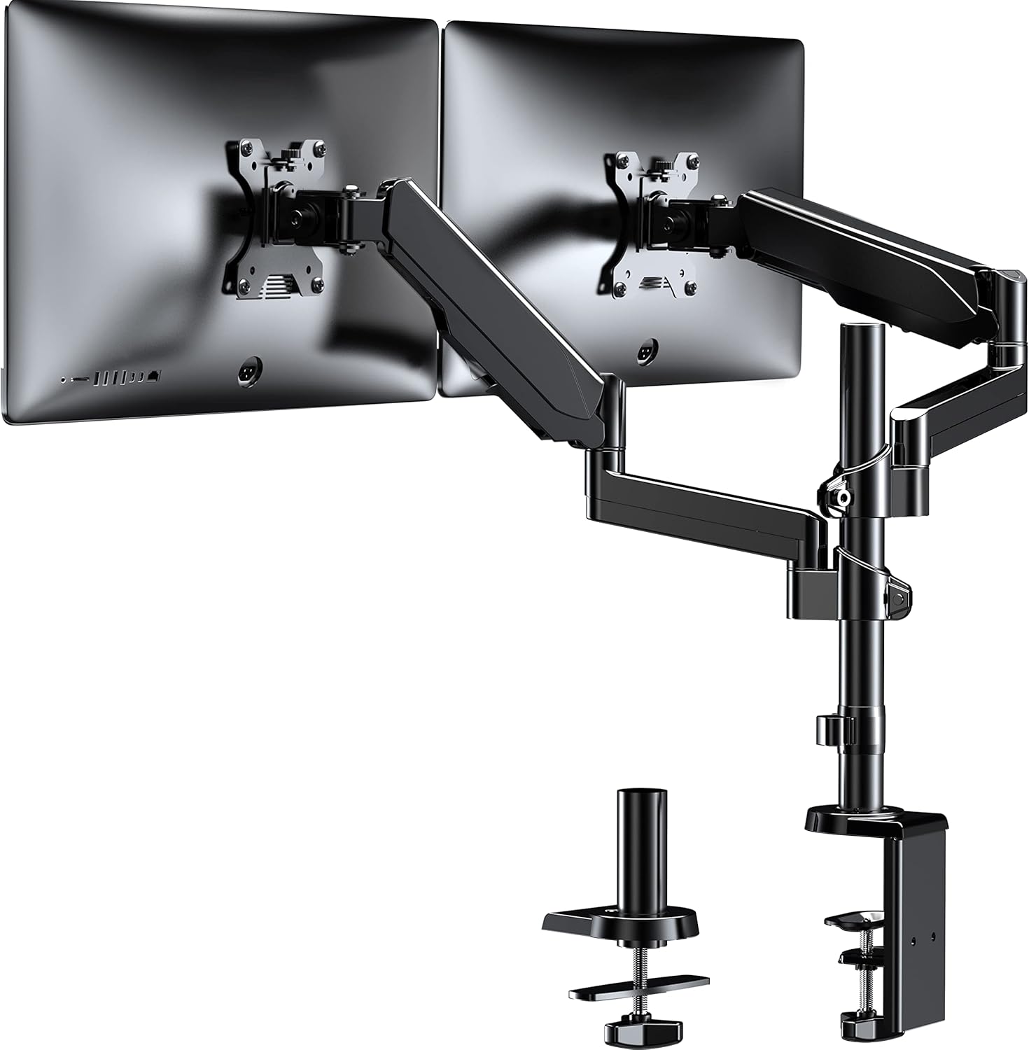 WALI Premium Dual LCD Monitor Desk Mount Fully Adjustable Gas Spring Stand for Display up to 32 inch, GSDM002, (Black)