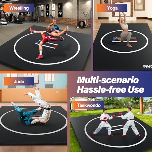 10' x 10' Wrestling Mat for Home Black Jiu Jitsu Wrestling Mats Durable Judo Mats for BJJ MMA Training Roll-Up Design Wrestling Mat for Grappling Martial Art Boxing Judo