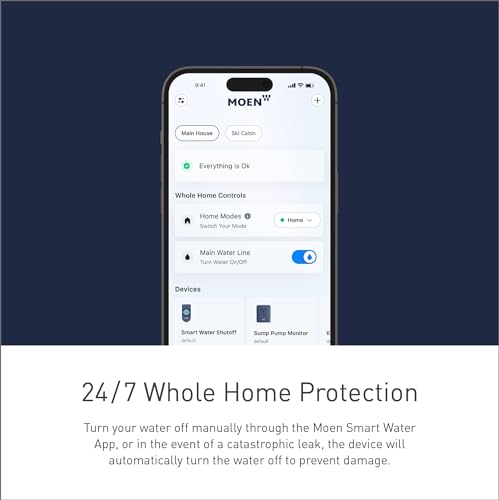 Moen Flo Smart Water Monitor and Automatic Shutoff Sensor, Wi-Fi Connected Water Leak Detector for 1-Inch Diameter Pipe, 900-006