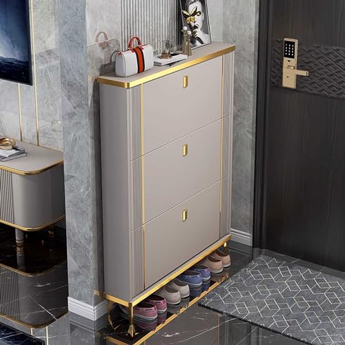 Shoe Storage Cabinet for Entryway Slim Hidden Shoe Cabinets for Hallway 4 Layers with Flip Down Drawers Narrow Shoe Cupboard Unit