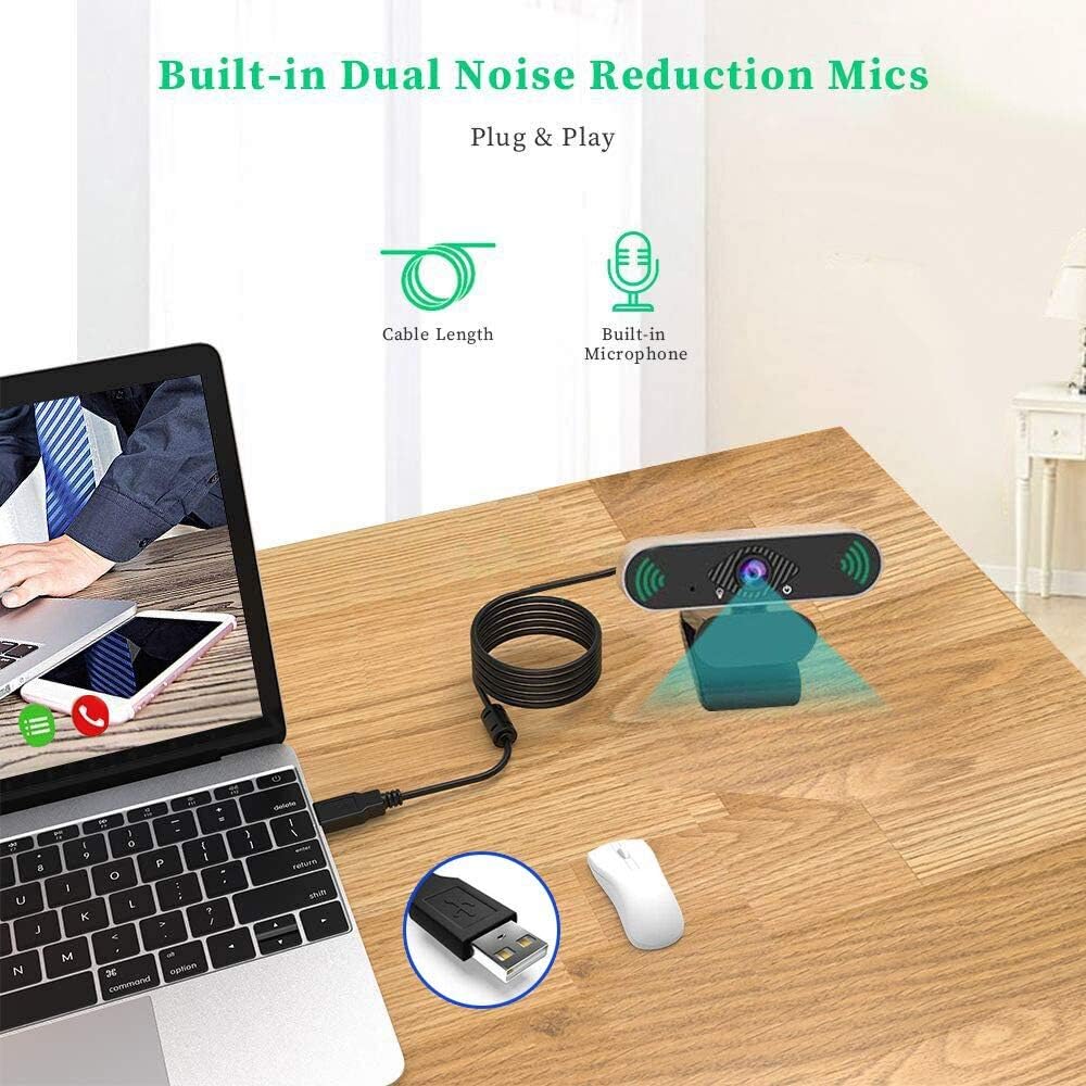 AutoFocus 1080p Webcam with Microphone, XUSHIDZ FHD USB Web Camera No fisheye Wide-Angle for Desktop Laptop Computer, Plug and Play,Compatible Skype Zoom YouTube Windows/Mac OS,for Live Streaming
