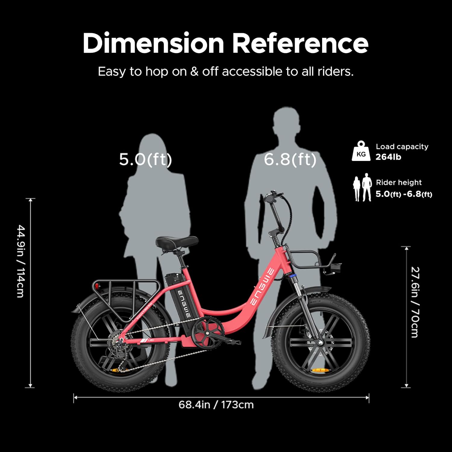 ENGWE L20 960W(Peak) Motor Electric Bike for Adults Women, 20 * 4.0" Fat Tire Step-Thru Ebike, 48V13Ah 87Miles Long Range 24MPH Urban Commuter Off-Road Adventures,7-Speed Gear Front Suspension(Black)