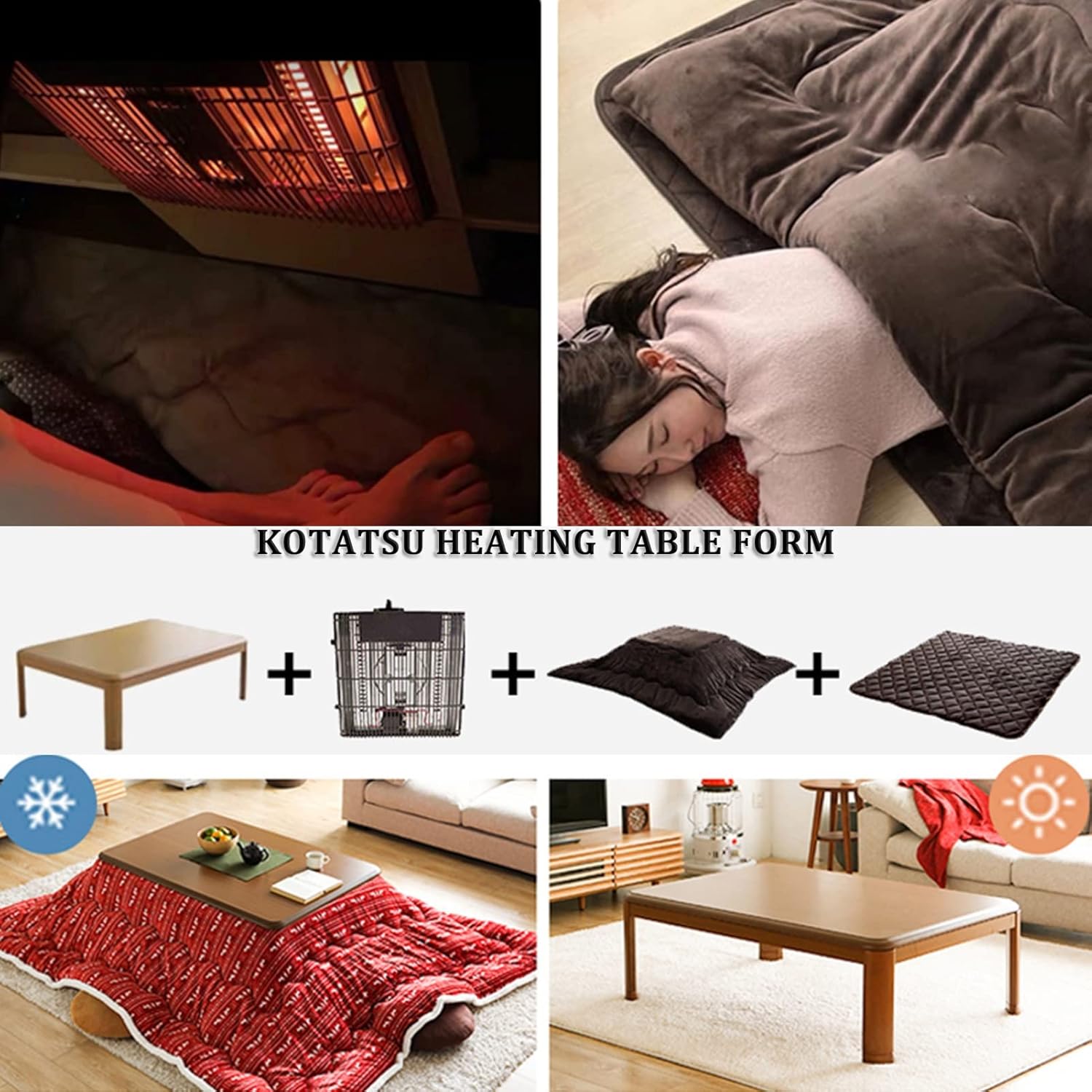 Coffee Table Household Square Heating Table Japanese Folding Tatami Coffee Table Floor Tea Table Multifunctional Low Table for Sitting On The Floor Furniture