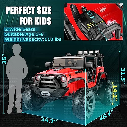 Hikole 24V Ride on Car Truck with Remote Control, 2 Seater Kids Power Electric Wheels Jeep, 3 Speeds, Bluetooth, LED Lights, Suspension, 24 Volt Ride On Toys for Big Kids 3-8 (Pink)