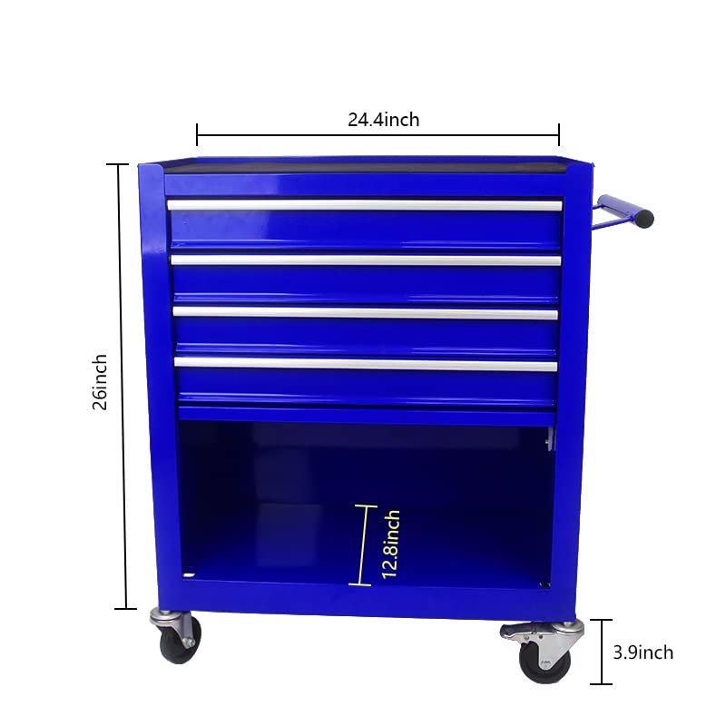 Rolling Tool Chest on Wheels, 4-Drawer Metal Tool Cart with Cabinet, Large Tool Cart for Garage, Warehouse, Workshop, Repair Shop