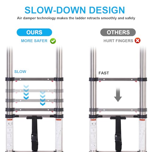 Telescoping Ladder,16.5FT Telescoping A Frame Ladders with Movable Wheel,Household Use Stainless Steel Folding Ladder,Multi-Purpose Collapsible Ladder for Outdoor Work