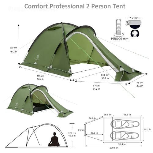 Geertop Portable 2 Person 4 Season Tent Waterproof Backpacking Tent Double Layer All Weather for Camping Hiking Travel Climbing Mountaineering - Easy Set Up