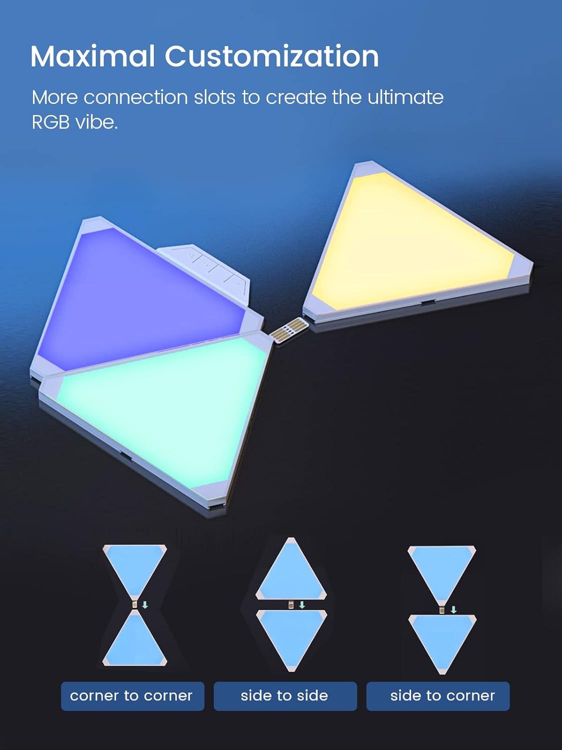 Cololight Smart Gaming Lights, Wall Lights for Bedroom Can No Sound Music Sync, Gaming Setup Triangle Lights with 6 Connection Slots for Gaming Room Decor, Gift for Men 6pcs