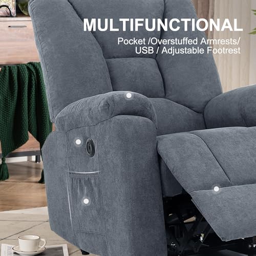 Power Lift Recliner Chair for Elderly, Massage Lift Recliner with Heat & Vibration, Fabric Electric Lift Reclining Chairs for Home Living Room (Dark Brown)