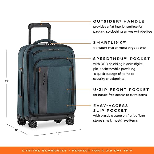 Briggs & Riley Domestic 22" Carry On Expandable Spinner - Luggage for Travel, Suitcases with Wheels, Softside Rolling Bag for Men & Women, Self-Repairing Zipper - ZDX Collection, Hunter