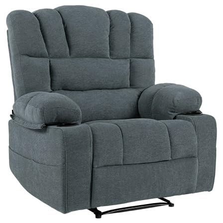Oversized Recliner Chair for Adult, Plus Size 36.2" Extra Wide Seat Manual Chenille Recliner with Pockets, Ergonomic Massage Heated for Living Room Bedroom Home Threater Office Lounge (Grey)