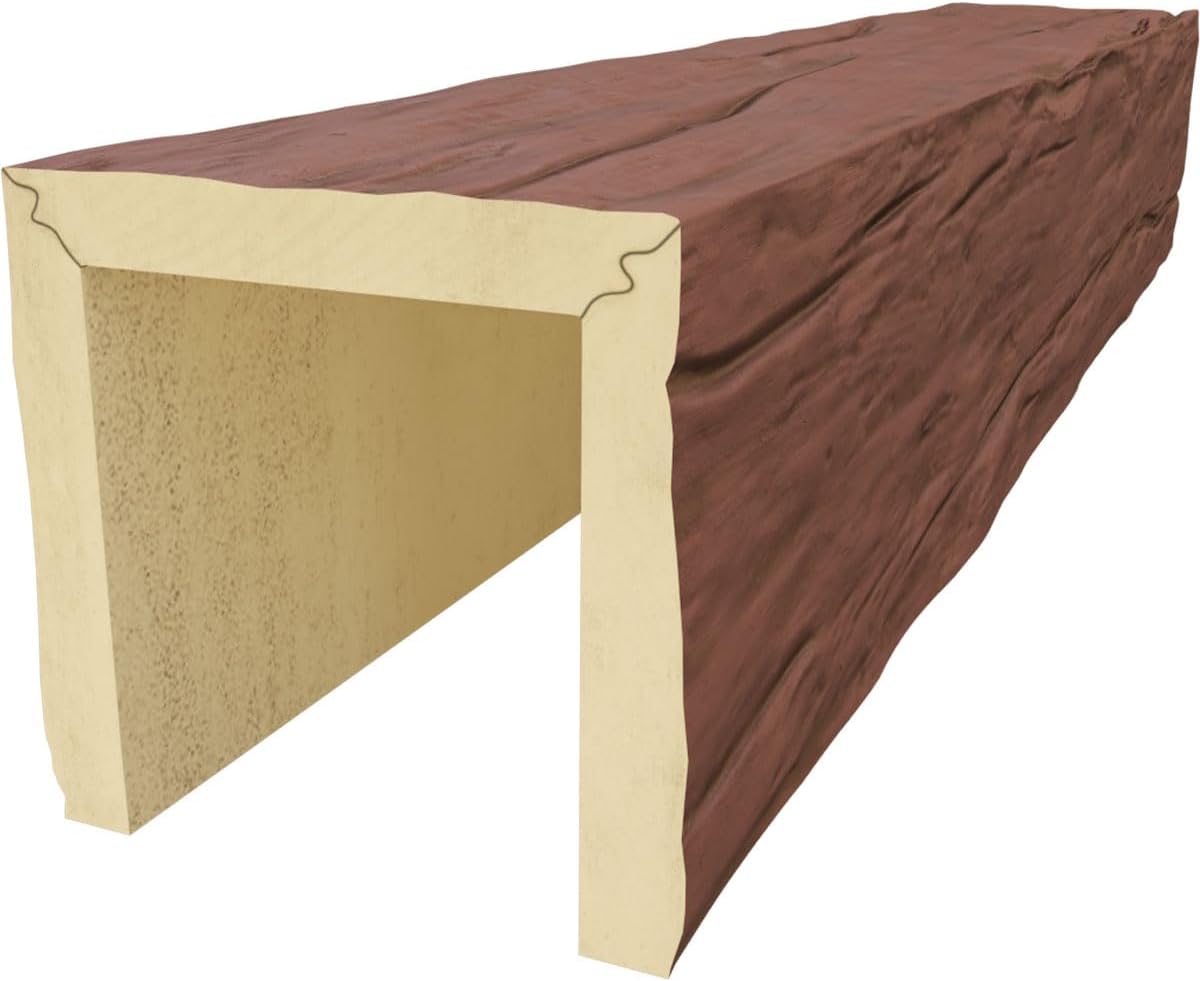 Ekena Millwork BMRW3C0080X080X096RD 3-Sided (U Riverwood Endurathane Ceiling Faux Wood Beams, 8-in. W x 8-in. H x 8-ft. L, Redwood
