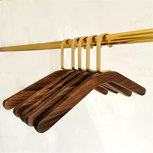 Solid Wood Hangers Brass Hooks Home Clothing Store Display Special Care Wardrobe with Black Walnut Seamless Clothes (A 5Pcs)