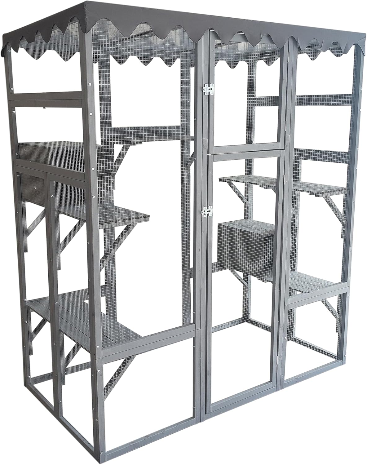 Large Indoor Cat Enclosure, Wooden Large Cat Villa, Indoor/Outdoor Cat Enclosure with Wheels, Multi-Feature Enclosed Cat Houses for Indoor Cats Ventilation Glass Doors, 38" X 32" X 24"