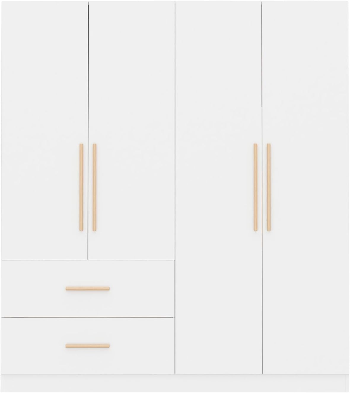 Tall Wooden Wardrobe Armoire Cabinet 4-Door 2-Drawer Free-Standing Wood Furniture Organizer for Clothing Storage, White, E355157241470