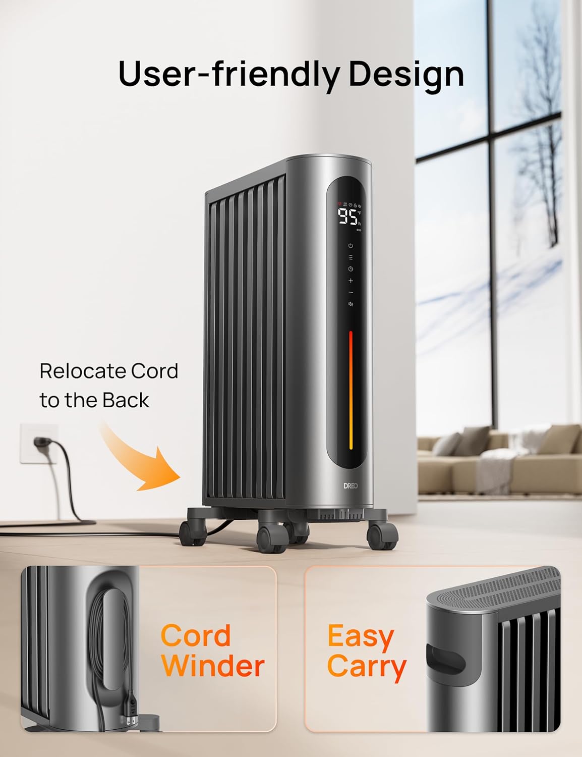 Dreo Oil Filled Radiator Heater, 1500W Oil Heater with Remote Control, 3 Modes, 24-hour Timer Switch, FortPlug, Child Lock, Heaters for Indoor Use,Oil Heaters for Indoor Use Large Room, Gray