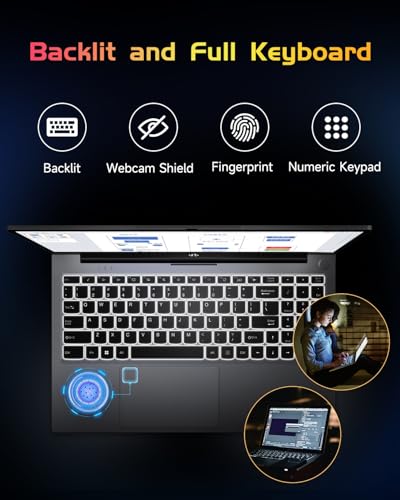 NIMO 15.6 IPS-FHD-Laptop, Intel Pentium 4 Cores N100 8GB RAM 128GB SSD Backlit Keyboard Fingerprint (Beat to i3-1115G4 Up to 3.4GHz) Computer for Student-Home WiFi 6 BT5.2 Win 11