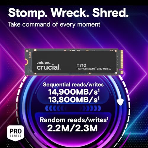 Crucial T705 2TB PCIe Gen5 NVMe M.2 SSD - Up to 14,500 MB/s - Game Ready - Internal Solid State Drive (PC) - +1mo Adobe CC - CT2000T705SSD3