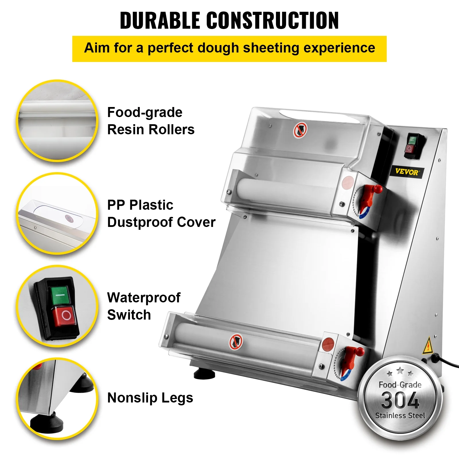 VEVORbrand Commercial Dough Roller Sheeter 15.7inch Electric Pizza Dough Roller Machine 370W Automatically Suitable for Noodle Pizza Bread and Pasta Maker Equipment