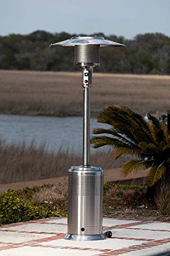 Fire Sense 61436 Pro Series Patio Heater with Wheels 50,000 BTU Output Electronic Ignition System Portable Outdoor Propane Heater - Stainless Steel